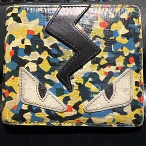 FENDI Monster Bugs Eyes Bifold Wallet Leather Multicolor Authentic